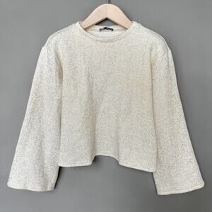 Zara Gold Sparkle Sweater Wide Sleeve Size S, Ecru